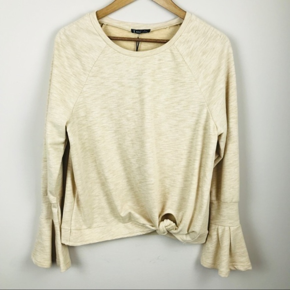 NWT VERY J HEATHERED YELLOW GOLD  PULLOVER SIDE TIE BELL SLEEVES SMALL